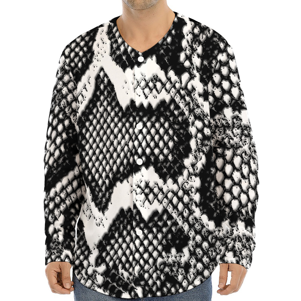 Black And White Snakeskin Print Long Sleeve Baseball Jersey