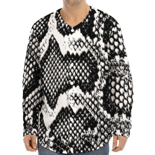 Black And White Snakeskin Print Long Sleeve Baseball Jersey