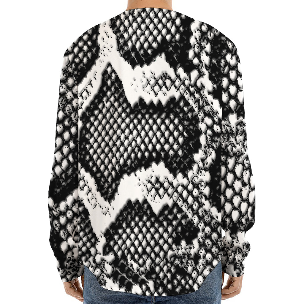 Black And White Snakeskin Print Long Sleeve Baseball Jersey