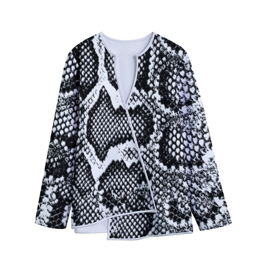 Black And White Snakeskin Print Long Sleeve Short Coat
