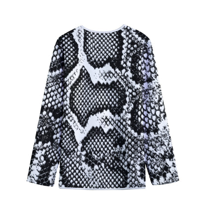 Black And White Snakeskin Print Long Sleeve Short Coat