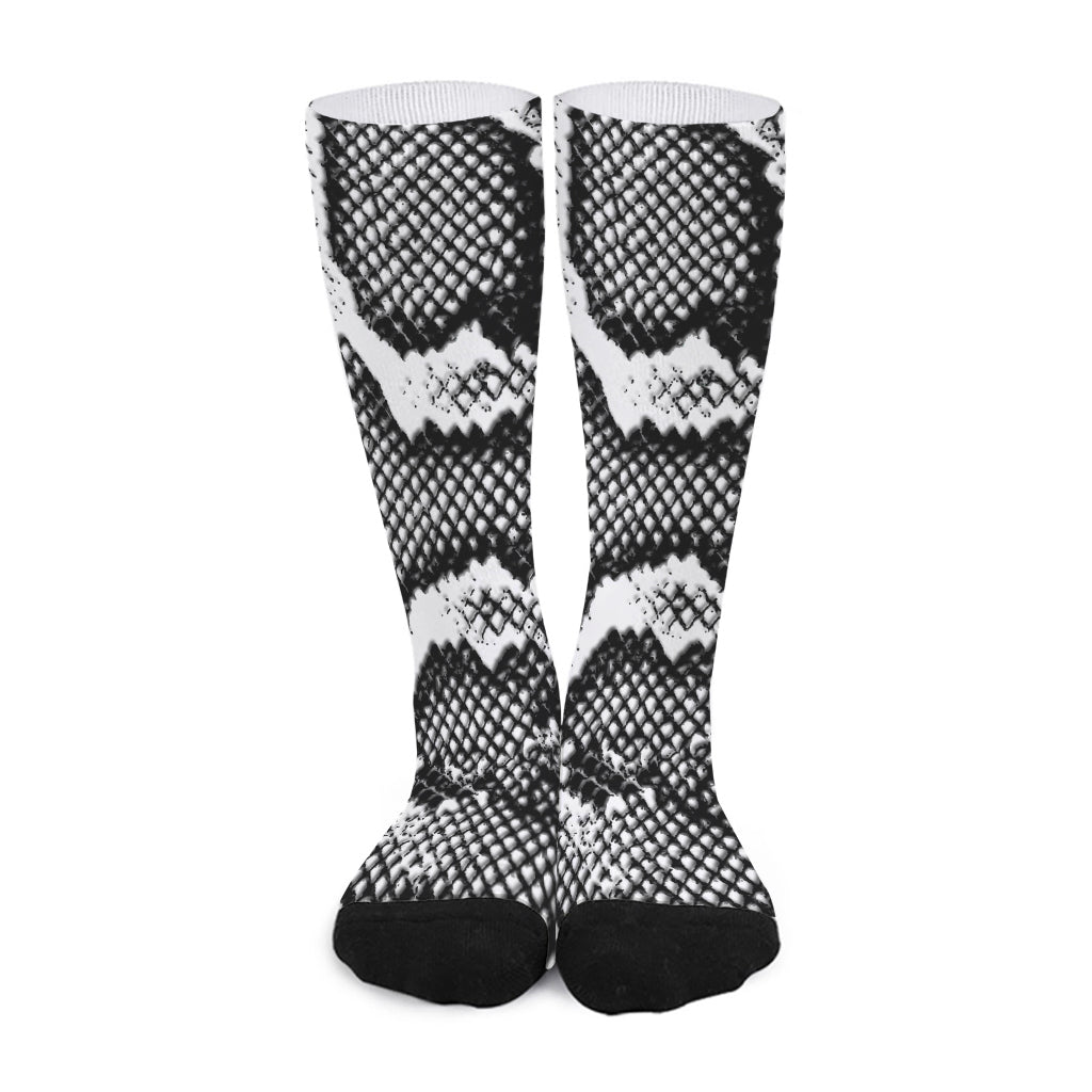 Black And White Snakeskin Print Long Socks