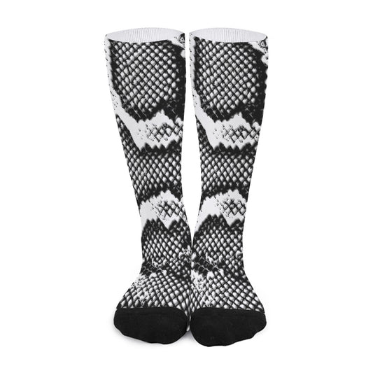 Black And White Snakeskin Print Long Socks