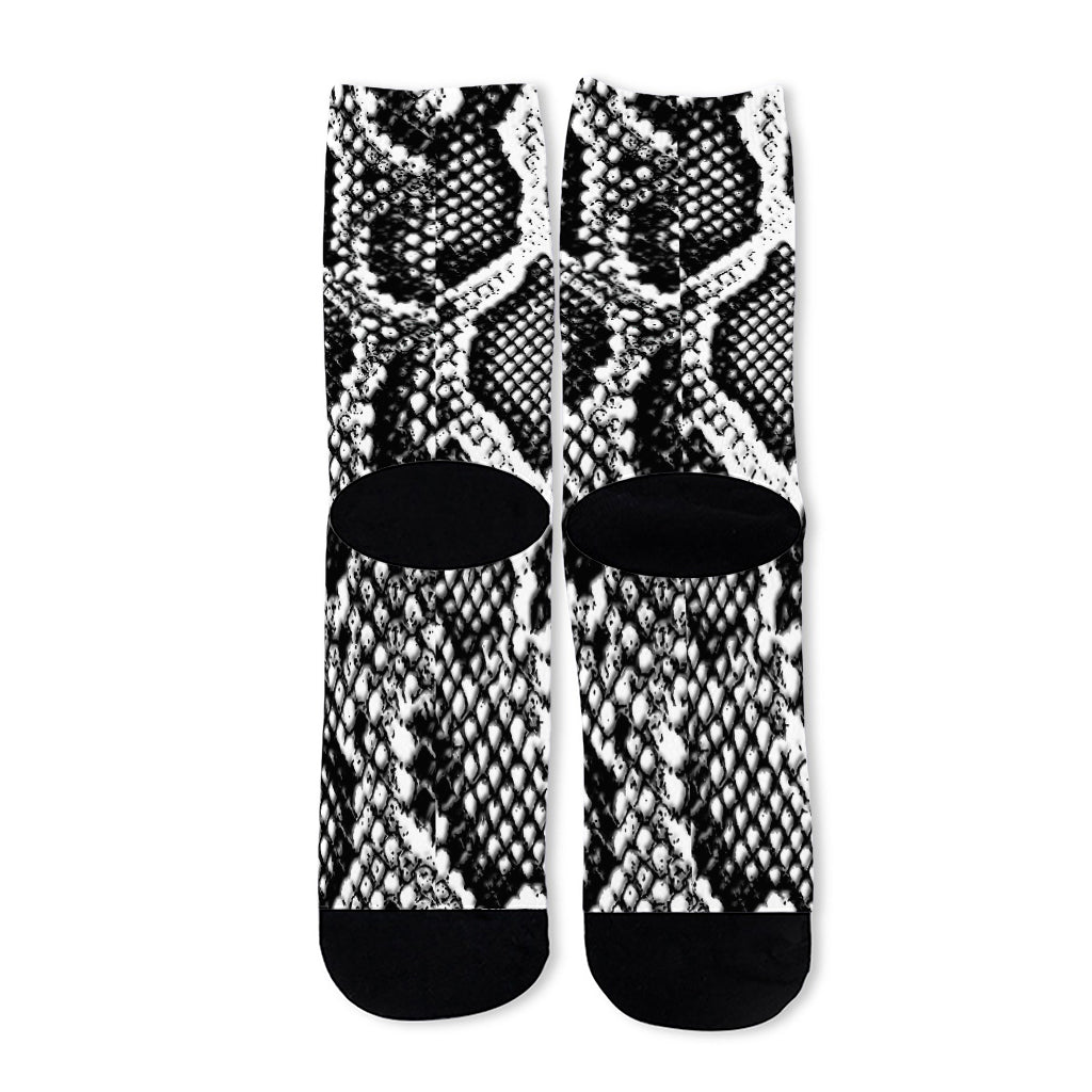 Black And White Snakeskin Print Long Socks