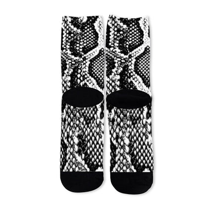 Black And White Snakeskin Print Long Socks