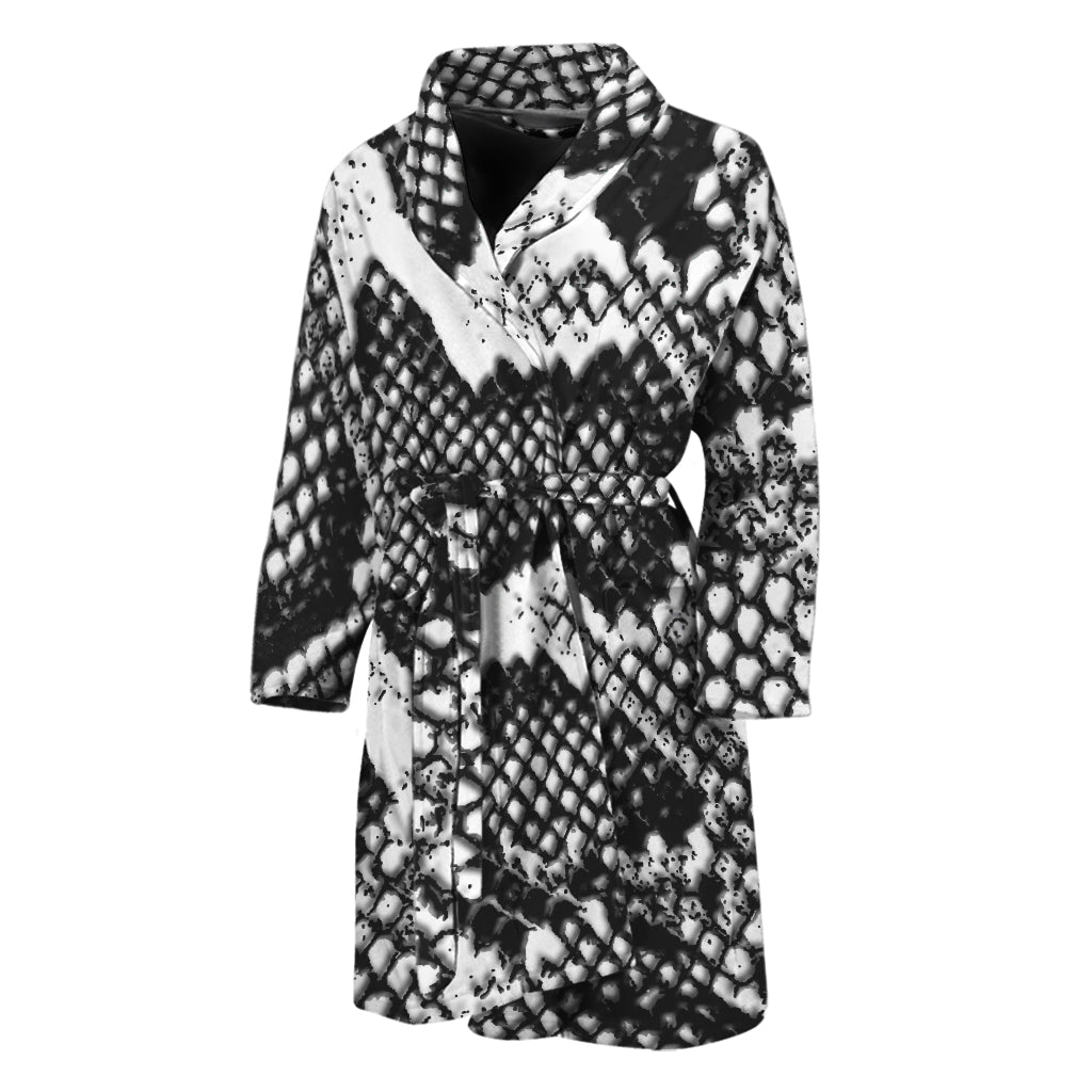 Black And White Snakeskin Print Men's Bathrobe