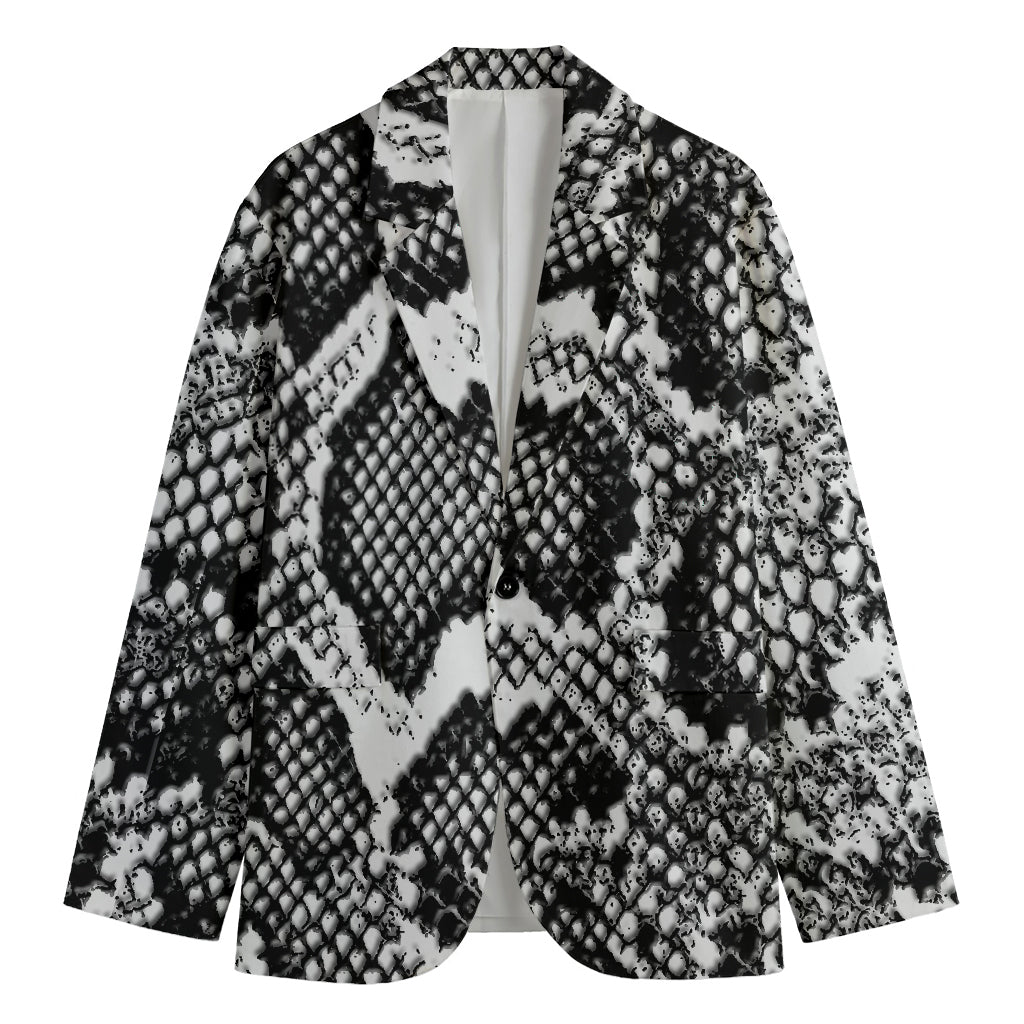 Black And White Snakeskin Print Men's Cotton Blazer