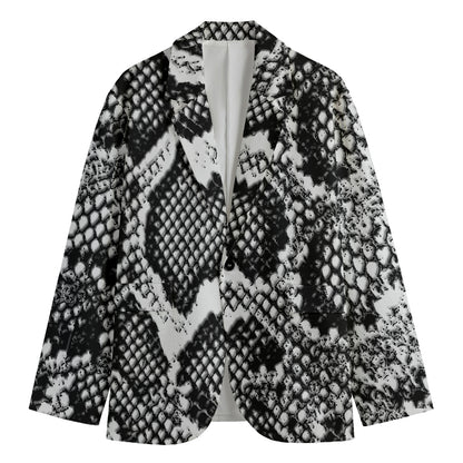 Black And White Snakeskin Print Men's Cotton Blazer