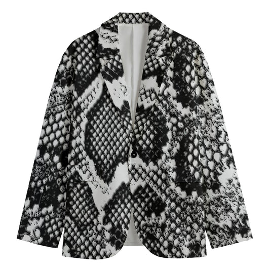 Black And White Snakeskin Print Men's Cotton Blazer