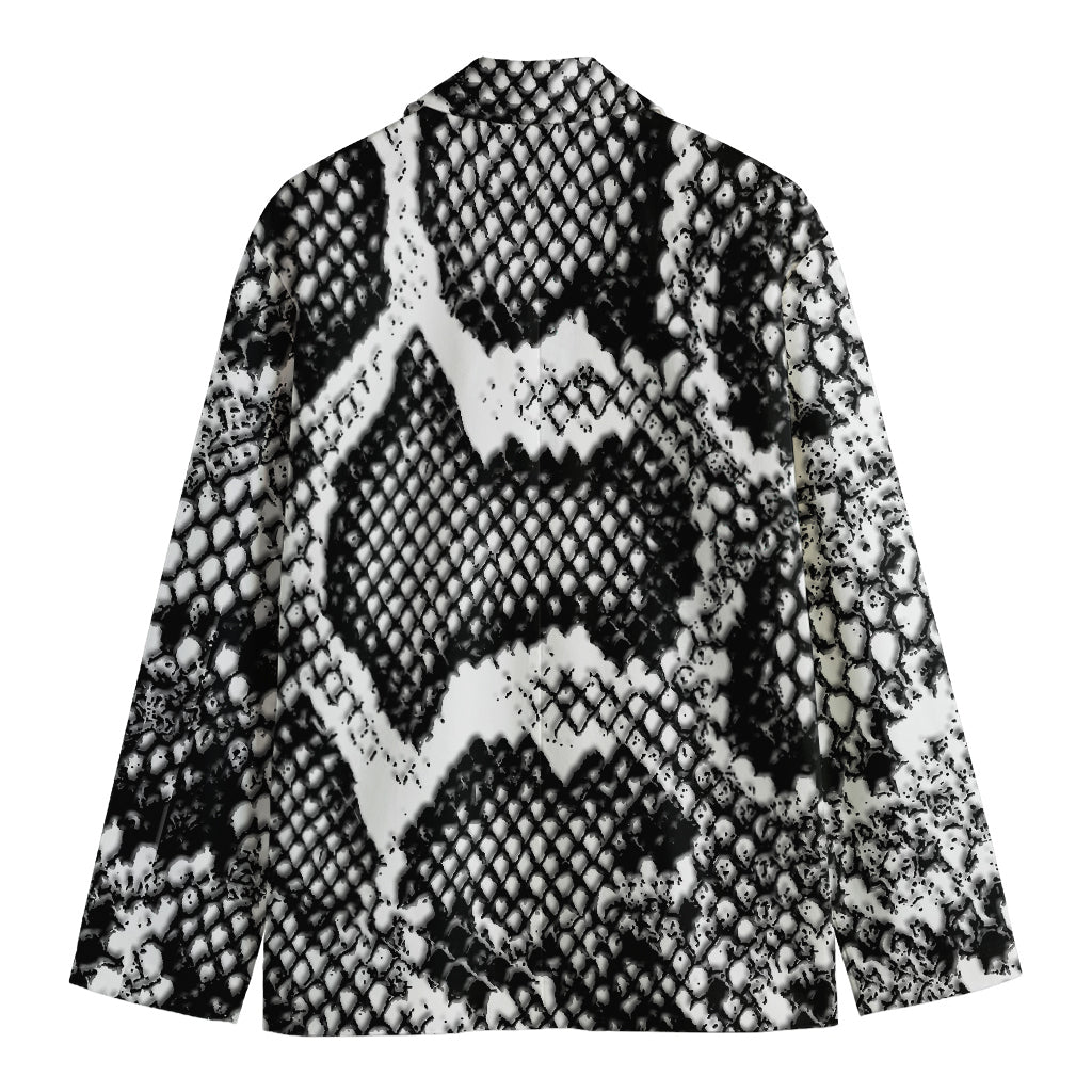 Black And White Snakeskin Print Men's Cotton Blazer