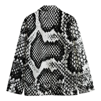 Black And White Snakeskin Print Men's Cotton Blazer