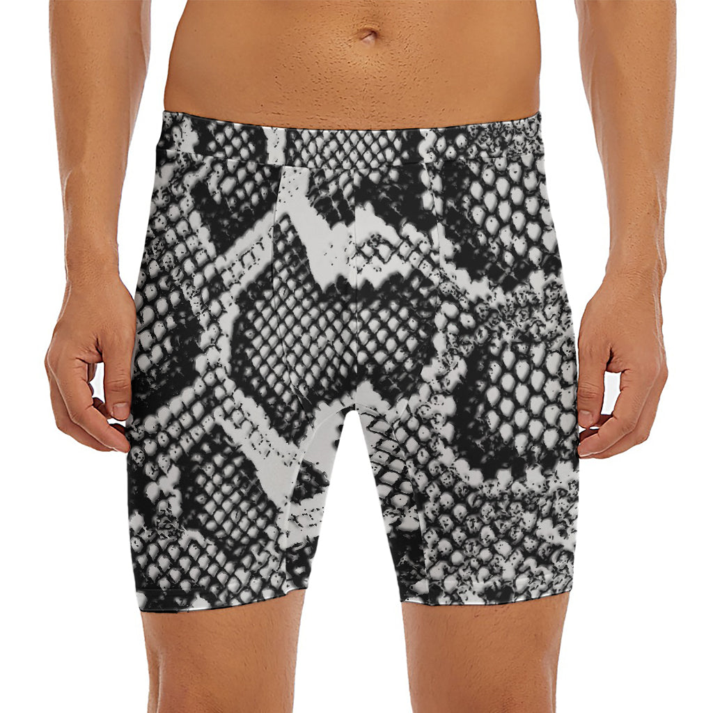 Black And White Snakeskin Print Men's Long Boxer Briefs