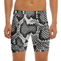 Black And White Snakeskin Print Men's Long Boxer Briefs