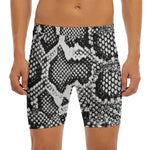 Black And White Snakeskin Print Men's Long Boxer Briefs