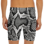 Black And White Snakeskin Print Men's Long Boxer Briefs