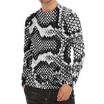 Black And White Snakeskin Print Men's Long Sleeve Rash Guard