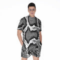 Black And White Snakeskin Print Men's Romper