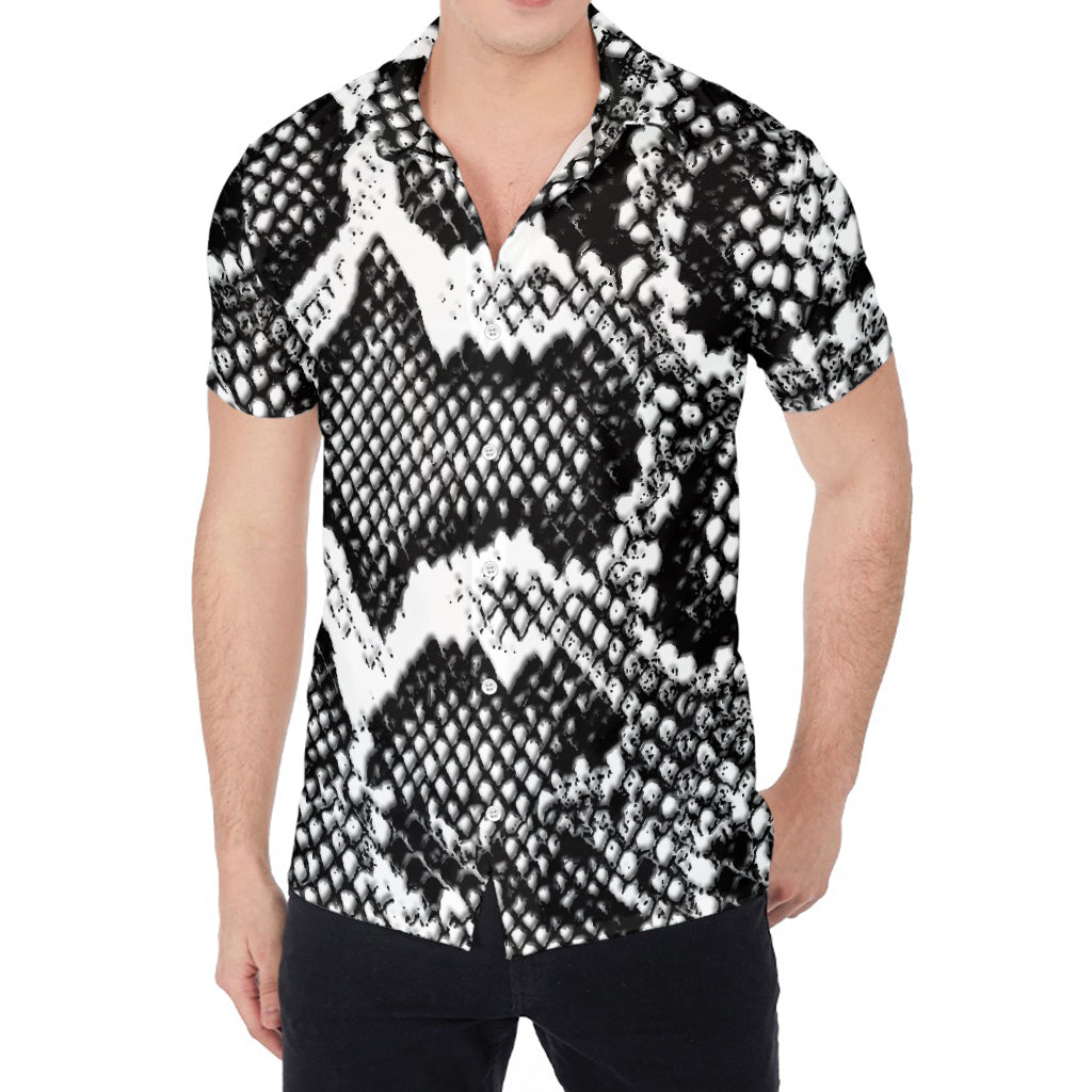 Black And White Snakeskin Print Men's Shirt