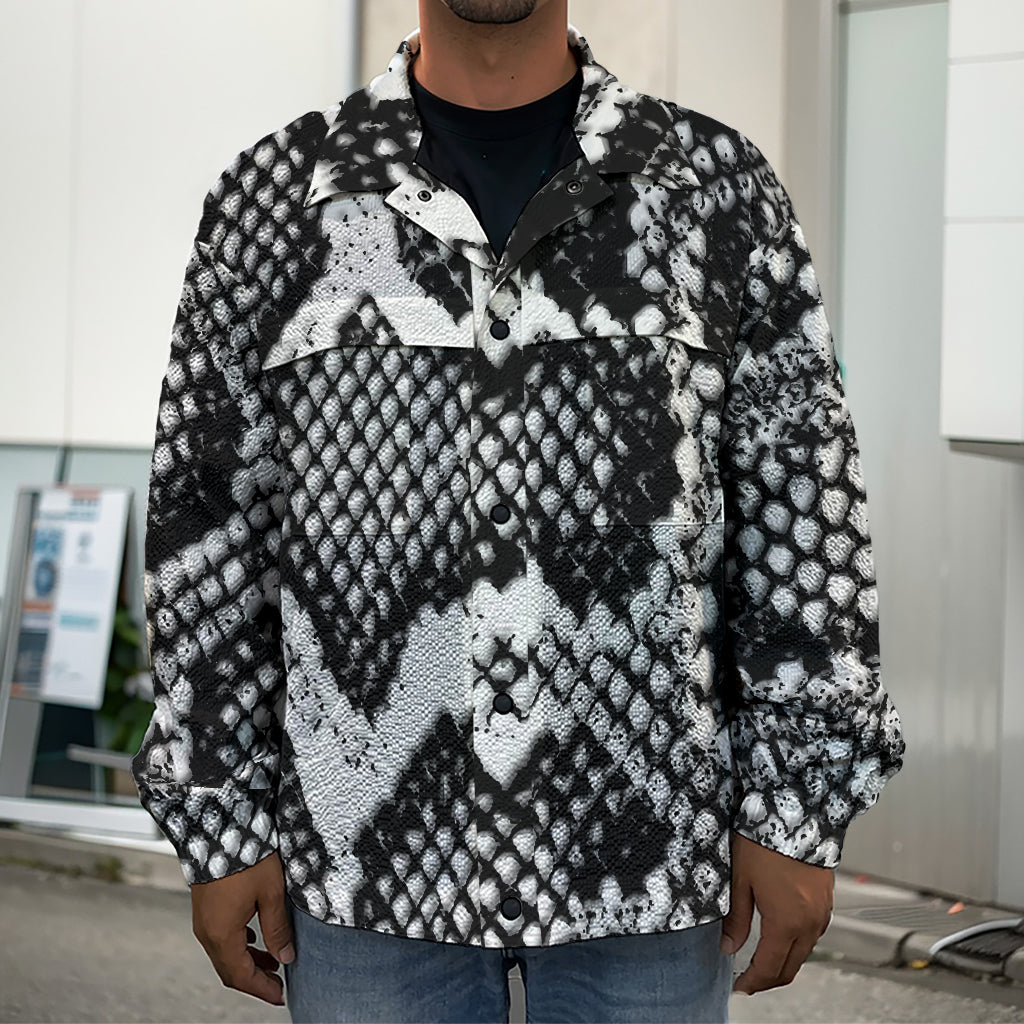 Black And White Snakeskin Print Men's Shirt Jacket
