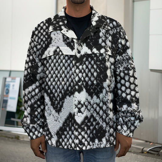 Black And White Snakeskin Print Men's Shirt Jacket