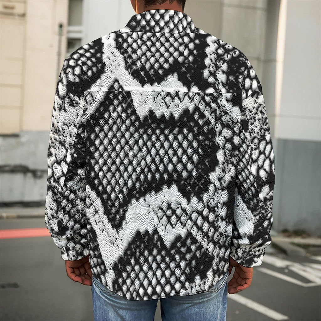 Black And White Snakeskin Print Men's Shirt Jacket