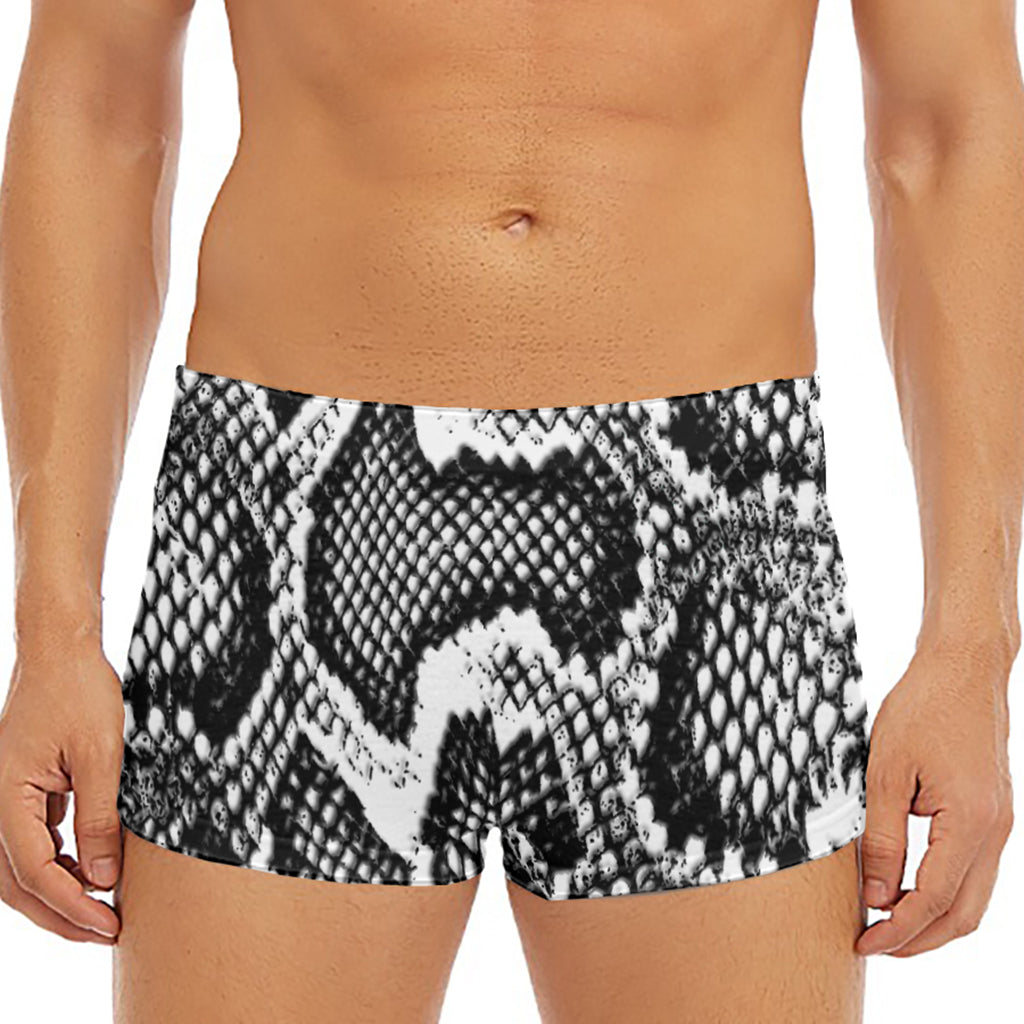 Black And White Snakeskin Print Men's Short Boxer Briefs