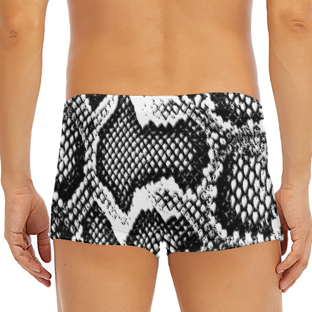 Black And White Snakeskin Print Men's Short Boxer Briefs