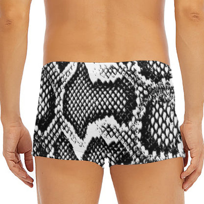 Black And White Snakeskin Print Men's Short Boxer Briefs