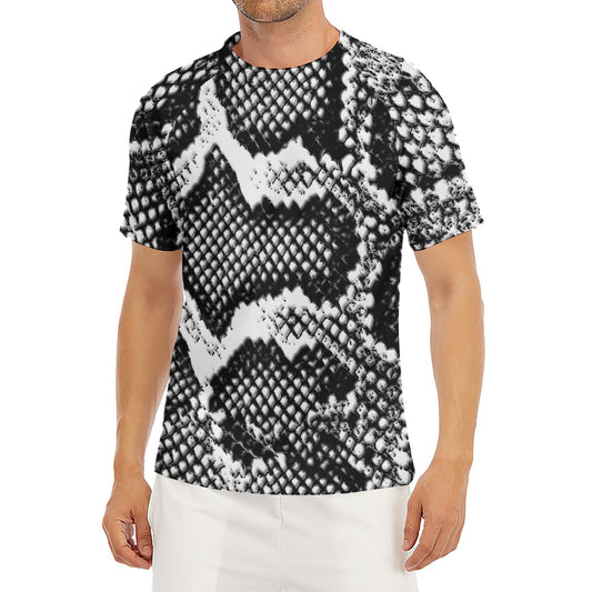 Black And White Snakeskin Print Men's Short Sleeve Rash Guard