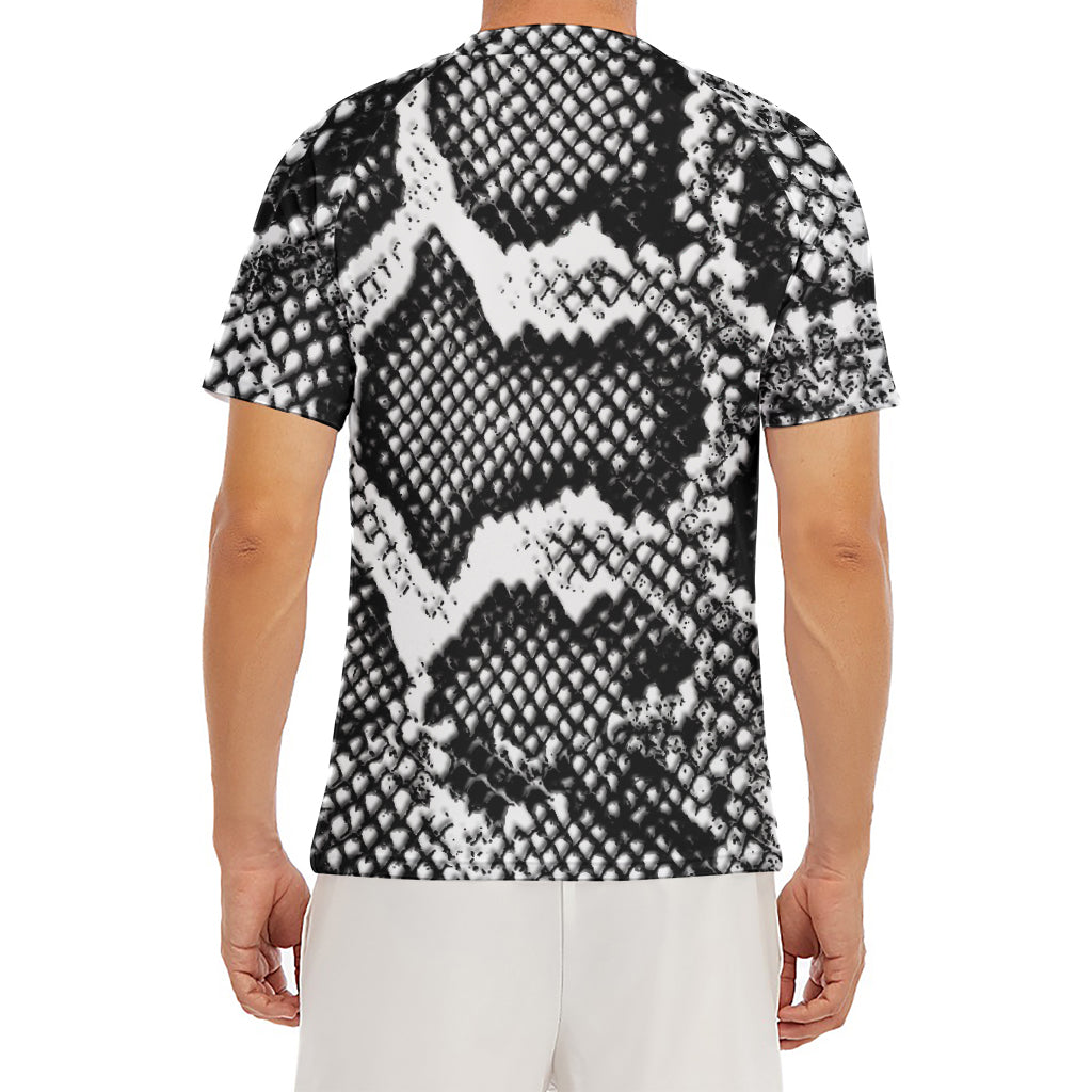 Black And White Snakeskin Print Men's Short Sleeve Rash Guard