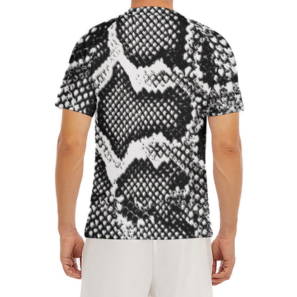 Black And White Snakeskin Print Men's Short Sleeve Rash Guard