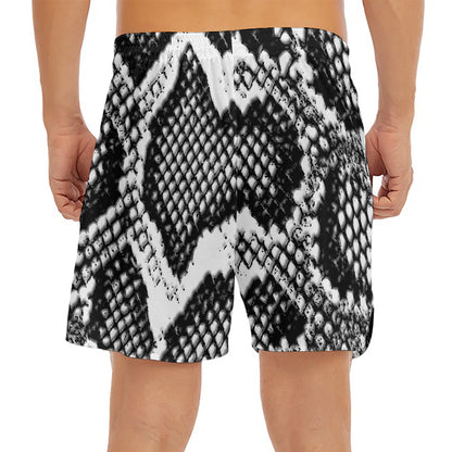 Black And White Snakeskin Print Men's Split Running Shorts