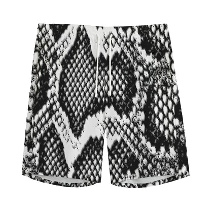 Black And White Snakeskin Print Men's Sports Shorts