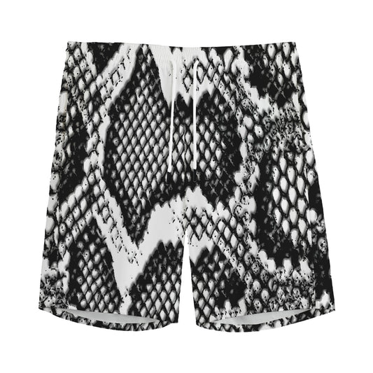 Black And White Snakeskin Print Men's Sports Shorts