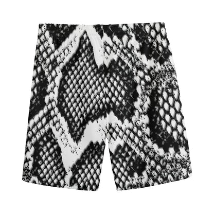 Black And White Snakeskin Print Men's Sports Shorts