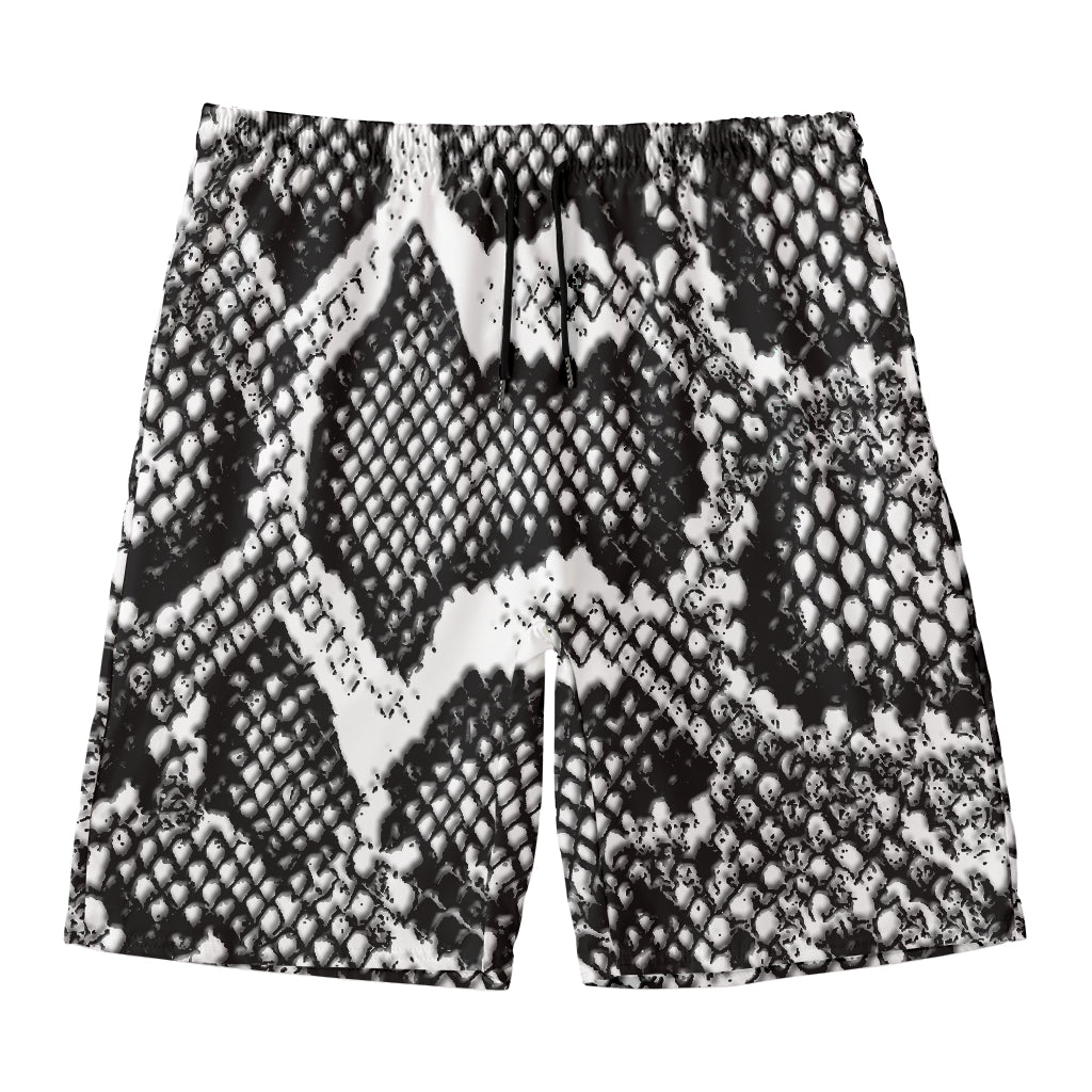 Black And White Snakeskin Print Men's Swim Trunks
