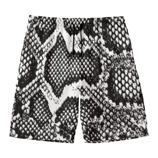 Black And White Snakeskin Print Men's Swim Trunks