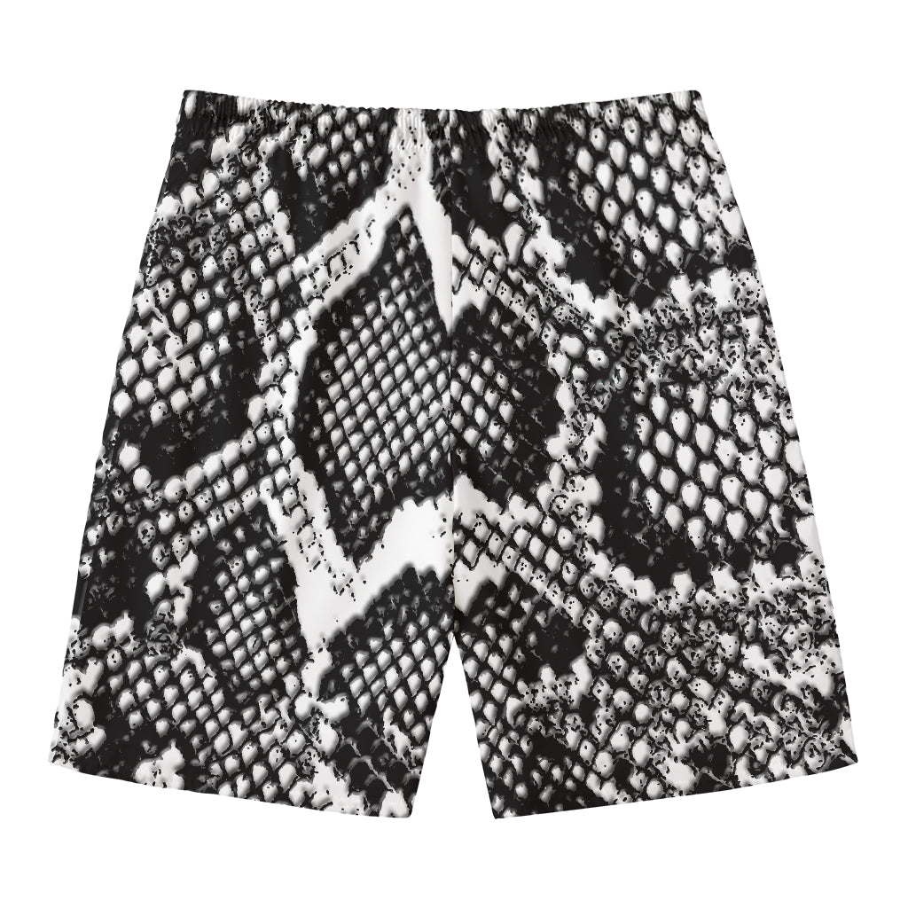 Black And White Snakeskin Print Men's Swim Trunks