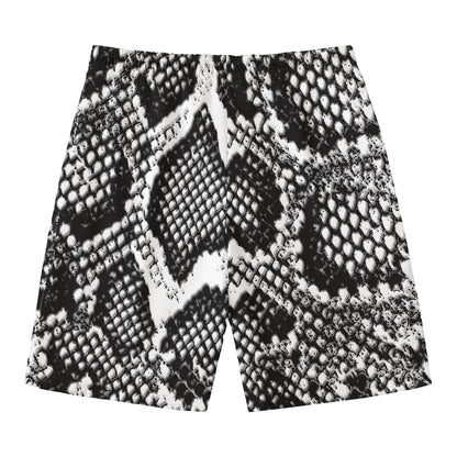 Black And White Snakeskin Print Men's Swim Trunks