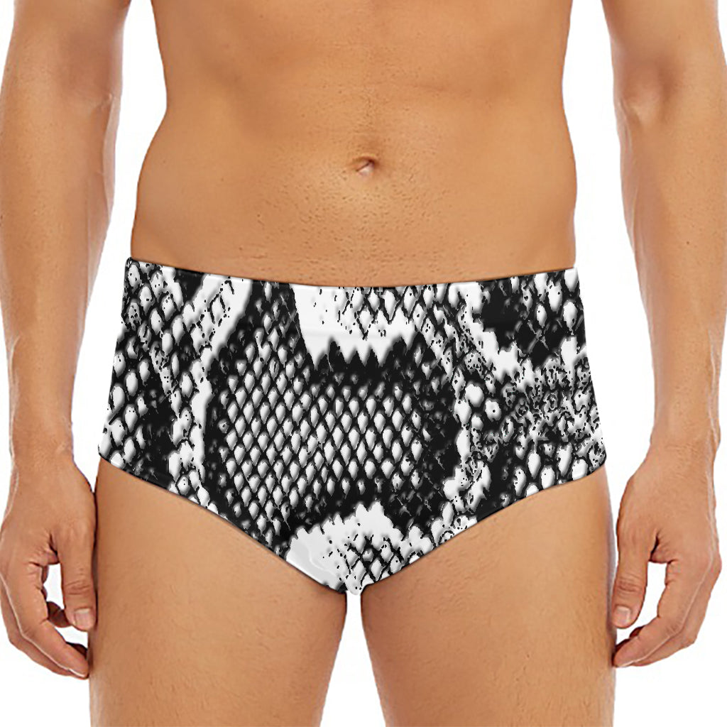 Black And White Snakeskin Print Men's Triangle Swim Briefs