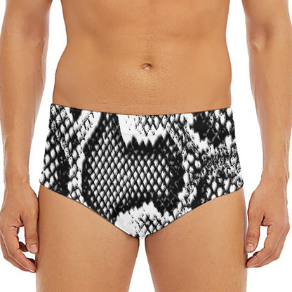 Black And White Snakeskin Print Men's Triangle Swim Briefs