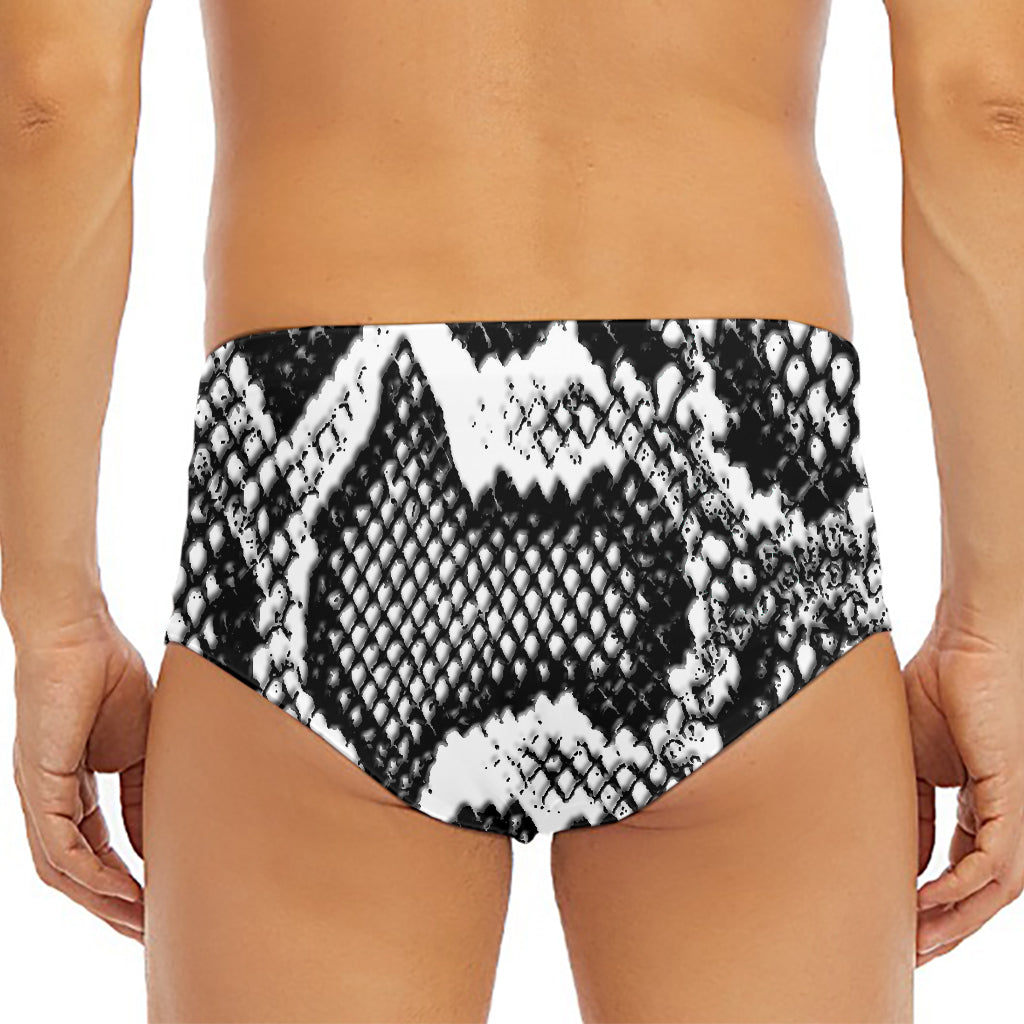 Black And White Snakeskin Print Men's Triangle Swim Briefs