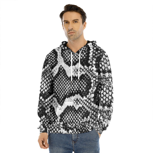 Black And White Snakeskin Print Men's Velvet Pullover Hoodie