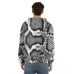 Black And White Snakeskin Print Men's Velvet Pullover Hoodie