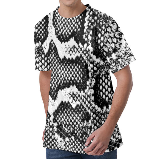 Black And White Snakeskin Print Men's Velvet T-Shirt