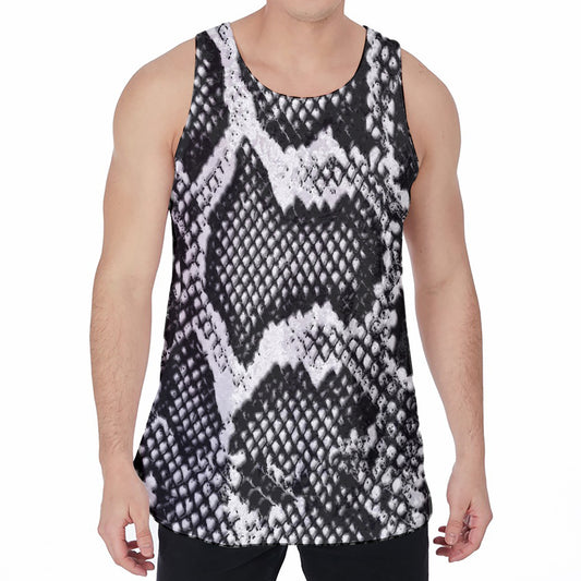 Black And White Snakeskin Print Men's Velvet Tank Top