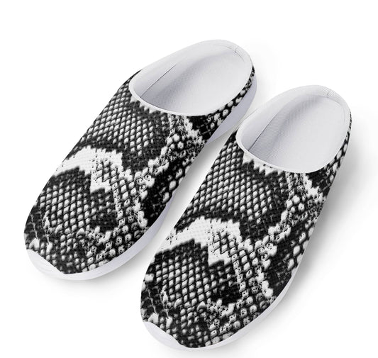 Black And White Snakeskin Print Mesh Casual Shoes