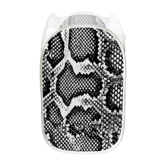 Black And White Snakeskin Print Mesh Laundry Hamper