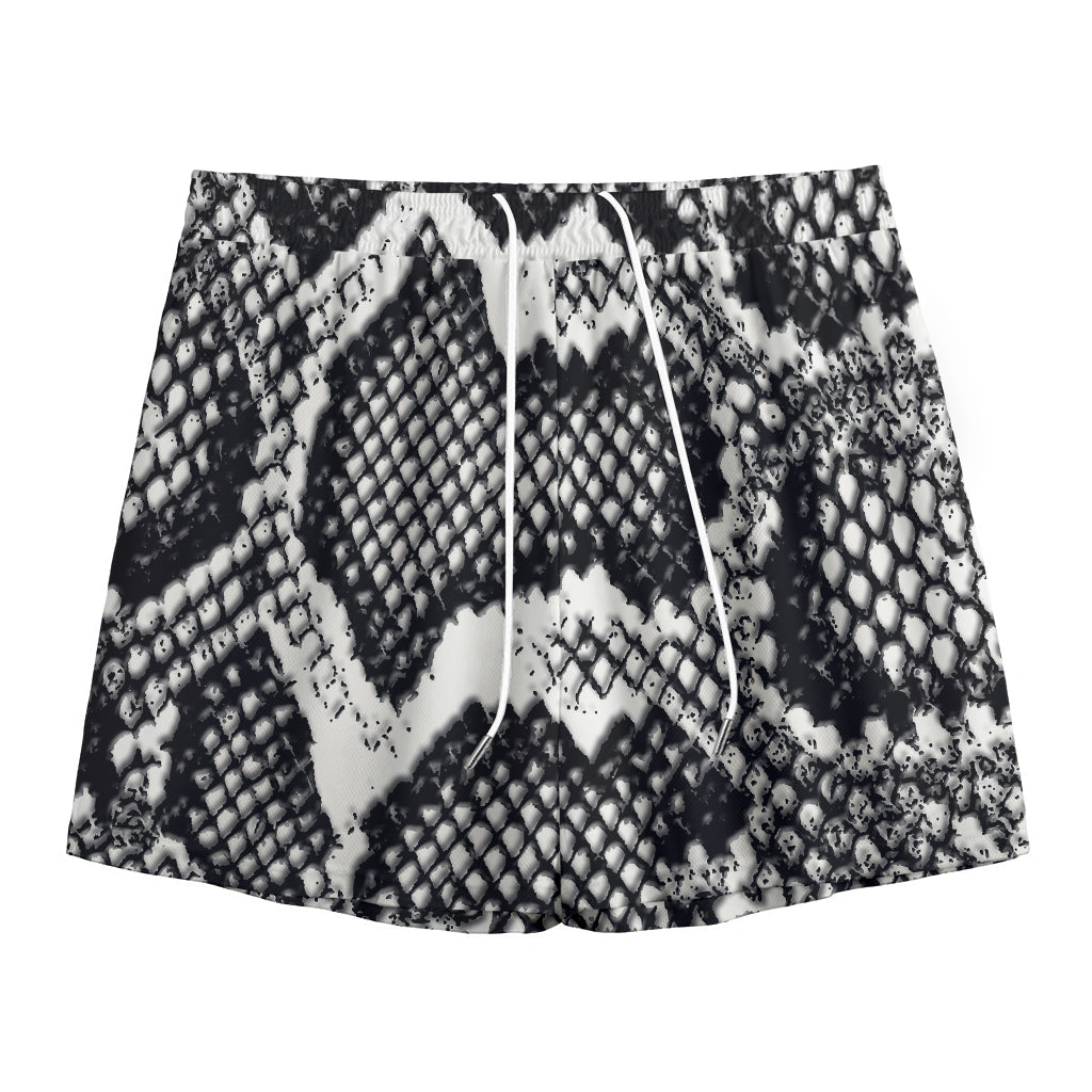 Black And White Snakeskin Print Mesh Shorts