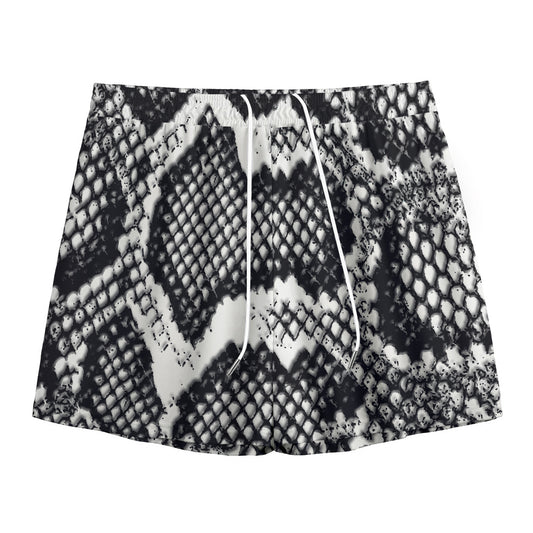 Black And White Snakeskin Print Mesh Shorts